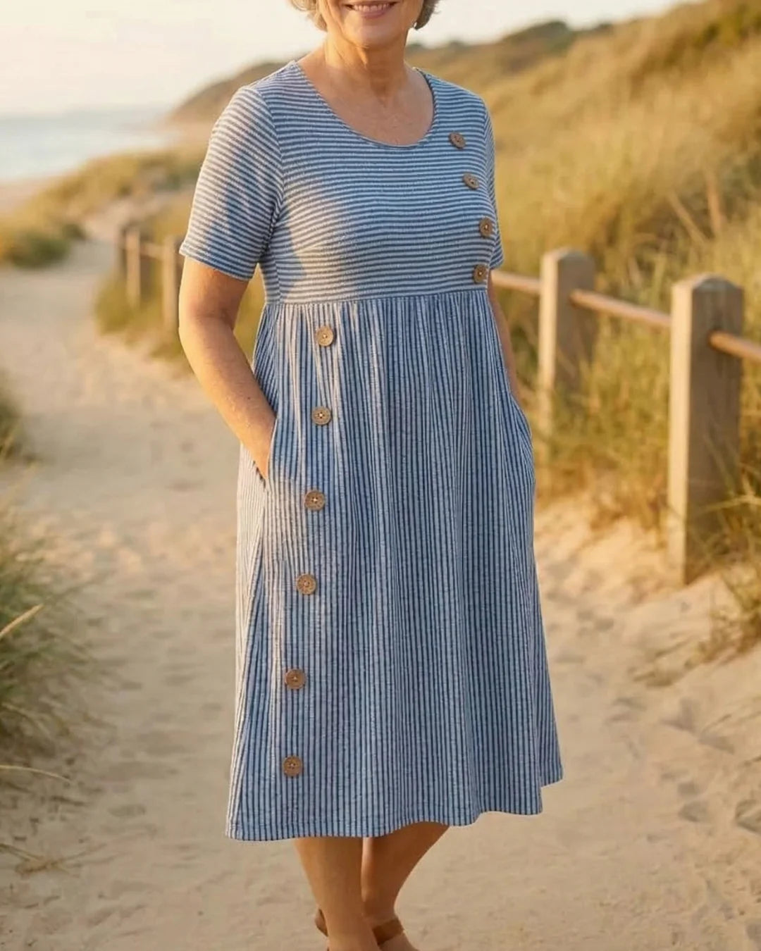 Brenda | Striped Midi Dress – Effortless Comfort, Everyday Confidence