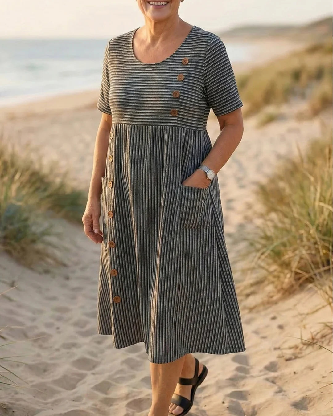 Brenda | Striped Midi Dress – Effortless Comfort, Everyday Confidence