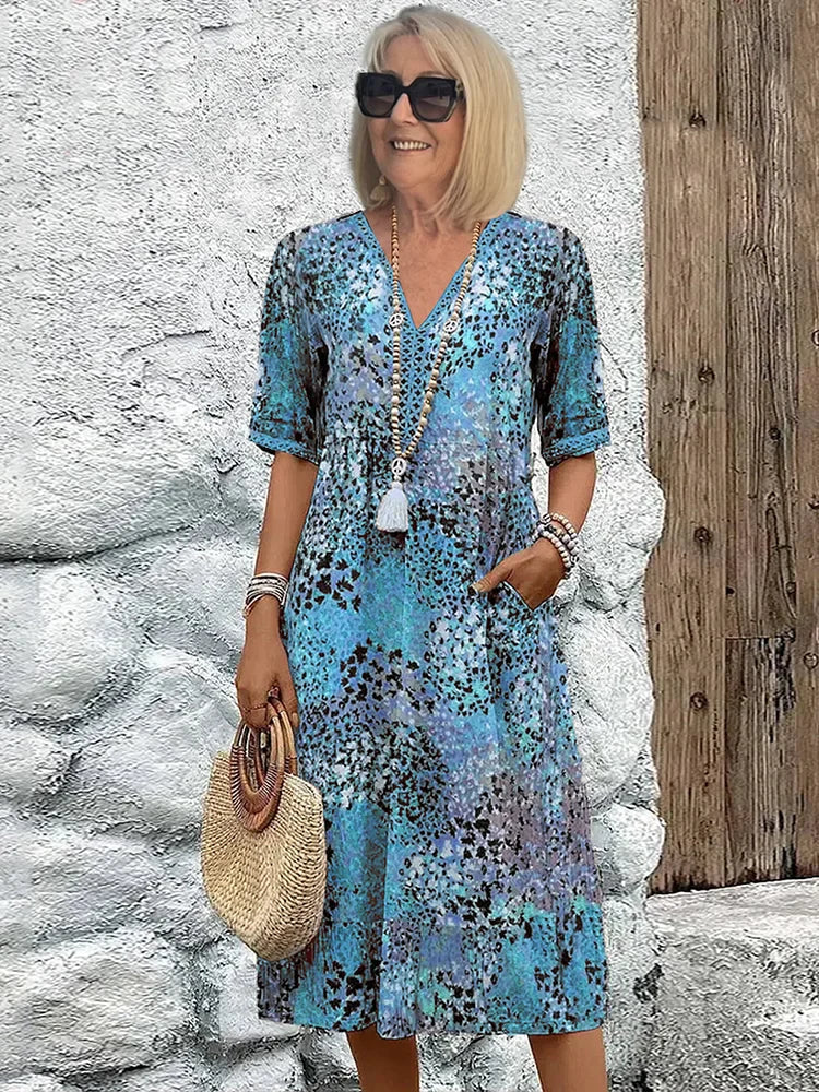 Sofia – Lightweight Midi Dress with V-Neckline