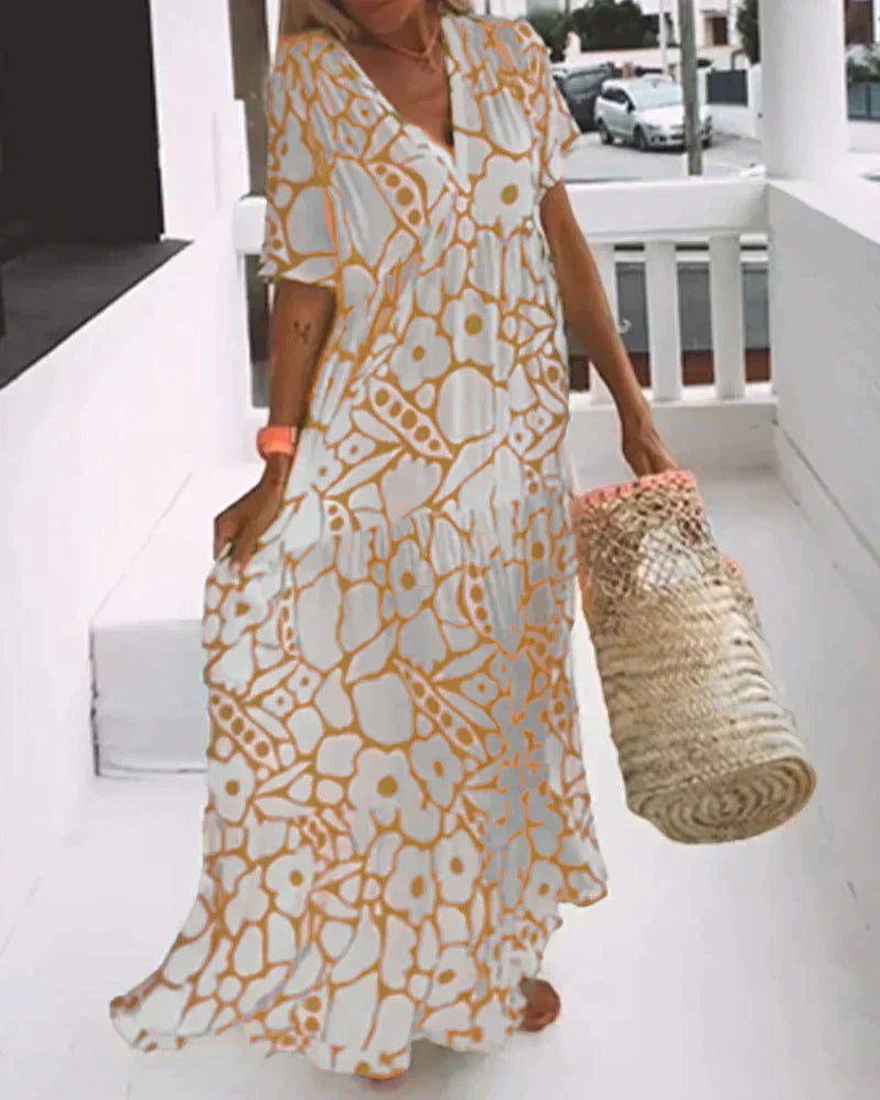 CHRISTINE | Long Summer Dress with Flowing Cut and Elegant Graphic Pattern