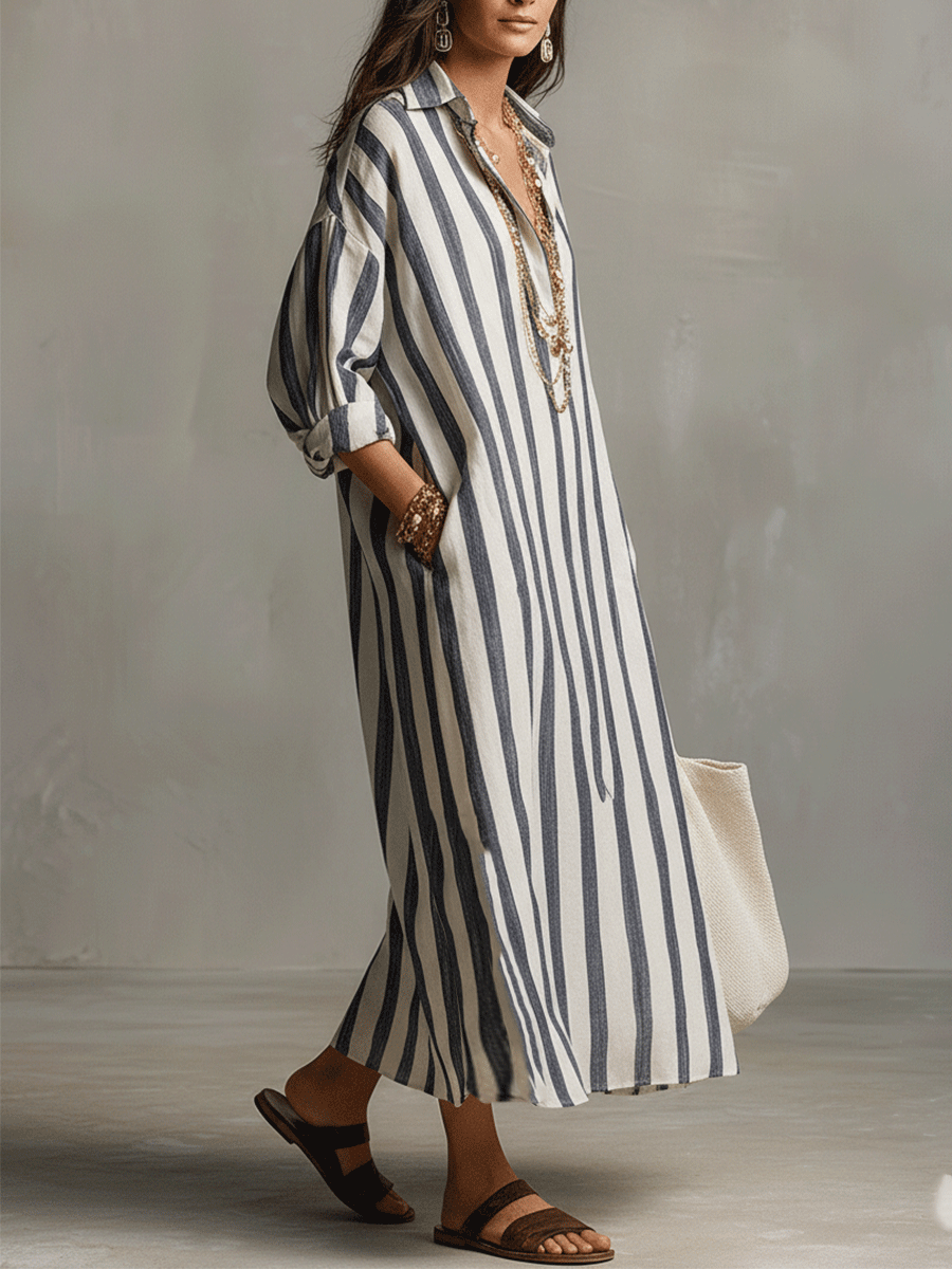 Amber | Striped Boho Shirt Maxi Dress
