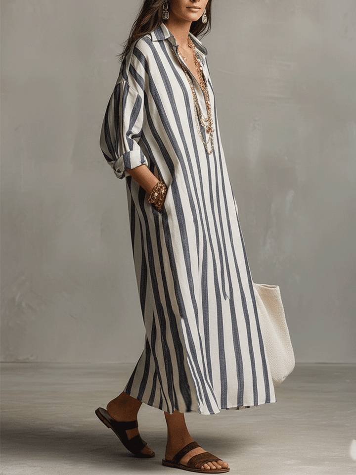 Amber | Striped Boho Shirt Maxi Dress