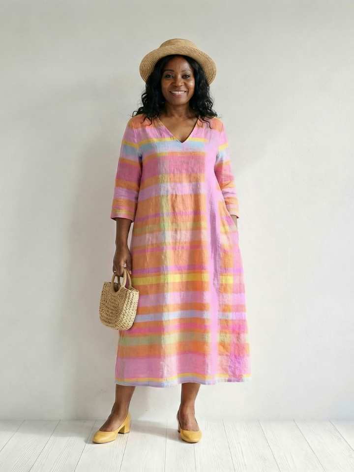 Magaly | Easy Drape Stripe Midi Dress