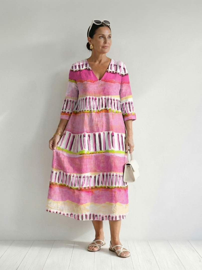 Georgia | Easy Flow Patterned Stripe Midi Dress