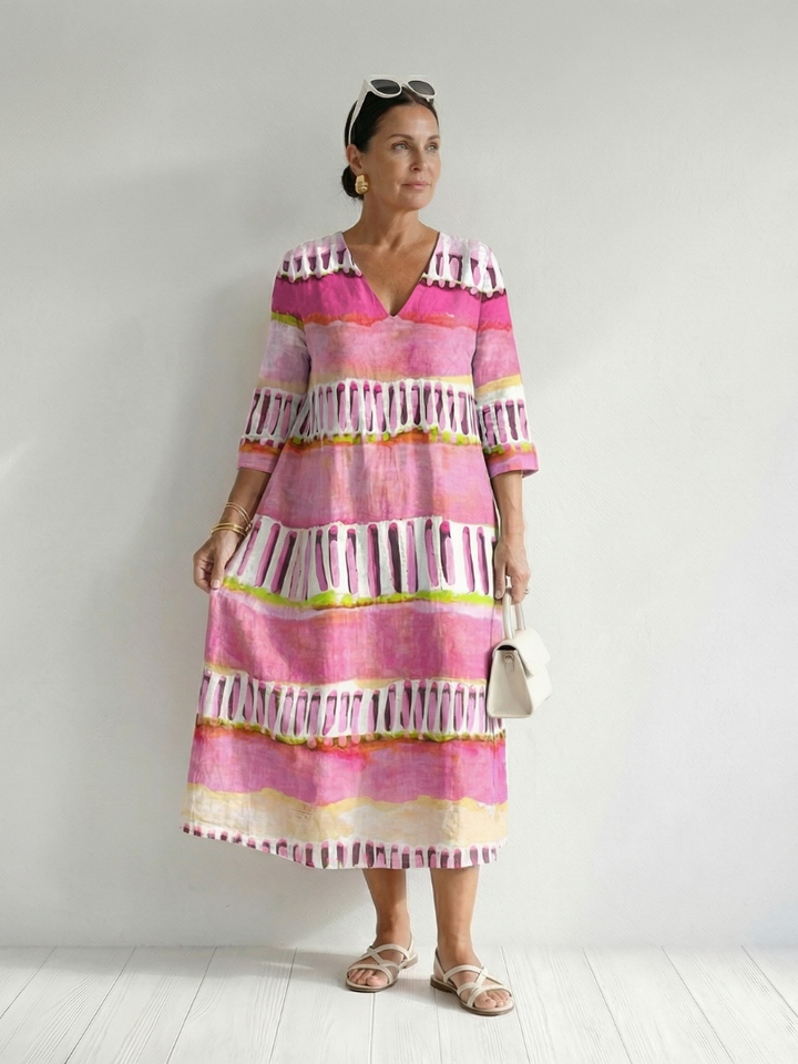 Georgia | Easy Flow Patterned Stripe Midi Dress