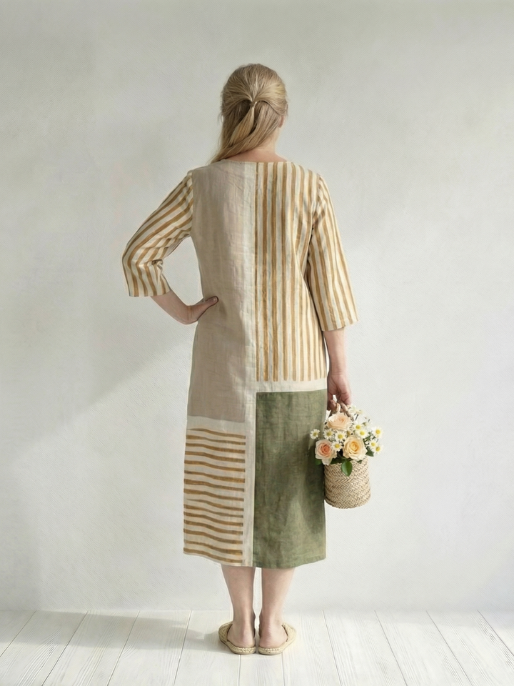 Mayra | Light Mixed Stripe Midi Dress