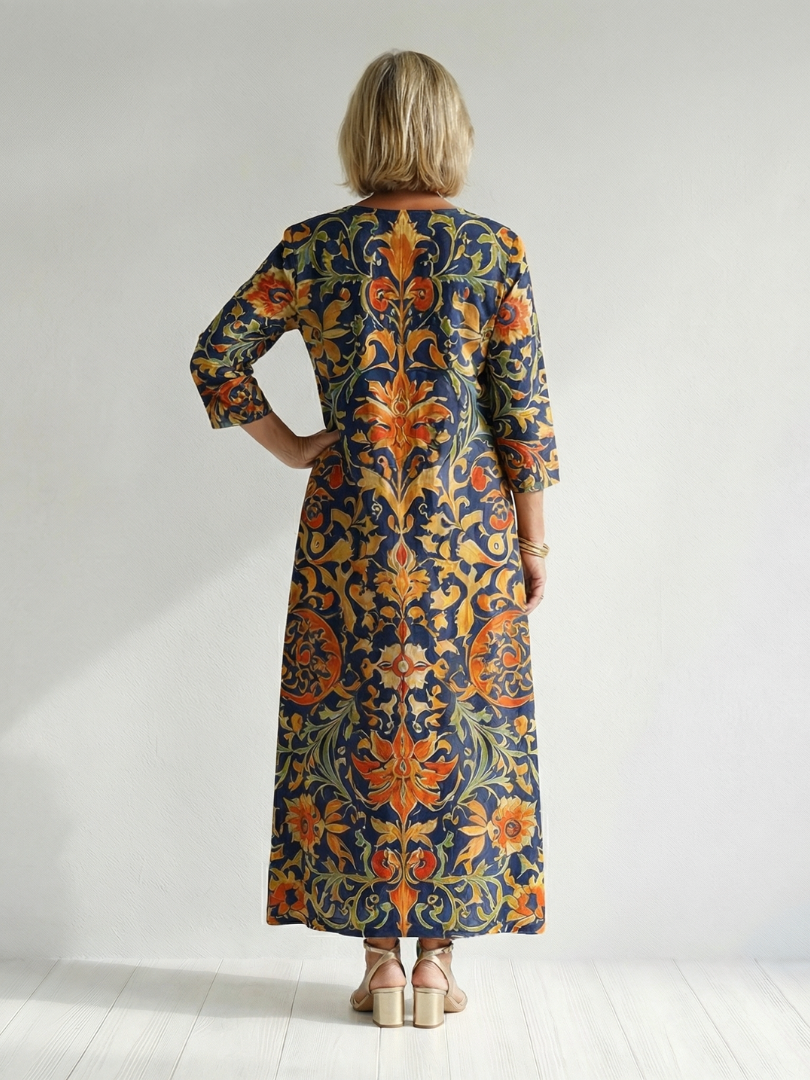 Alejandra | Clean Ornate Floral Midi Dress
