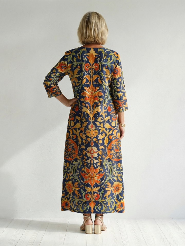 Alejandra | Clean Ornate Floral Midi Dress