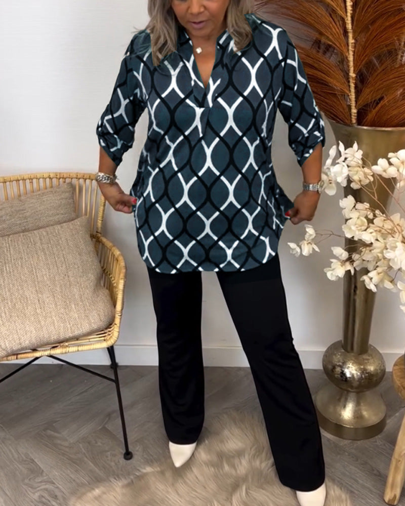 Shelley | Casual Blouse with Long Sleeves and Elegant Pattern