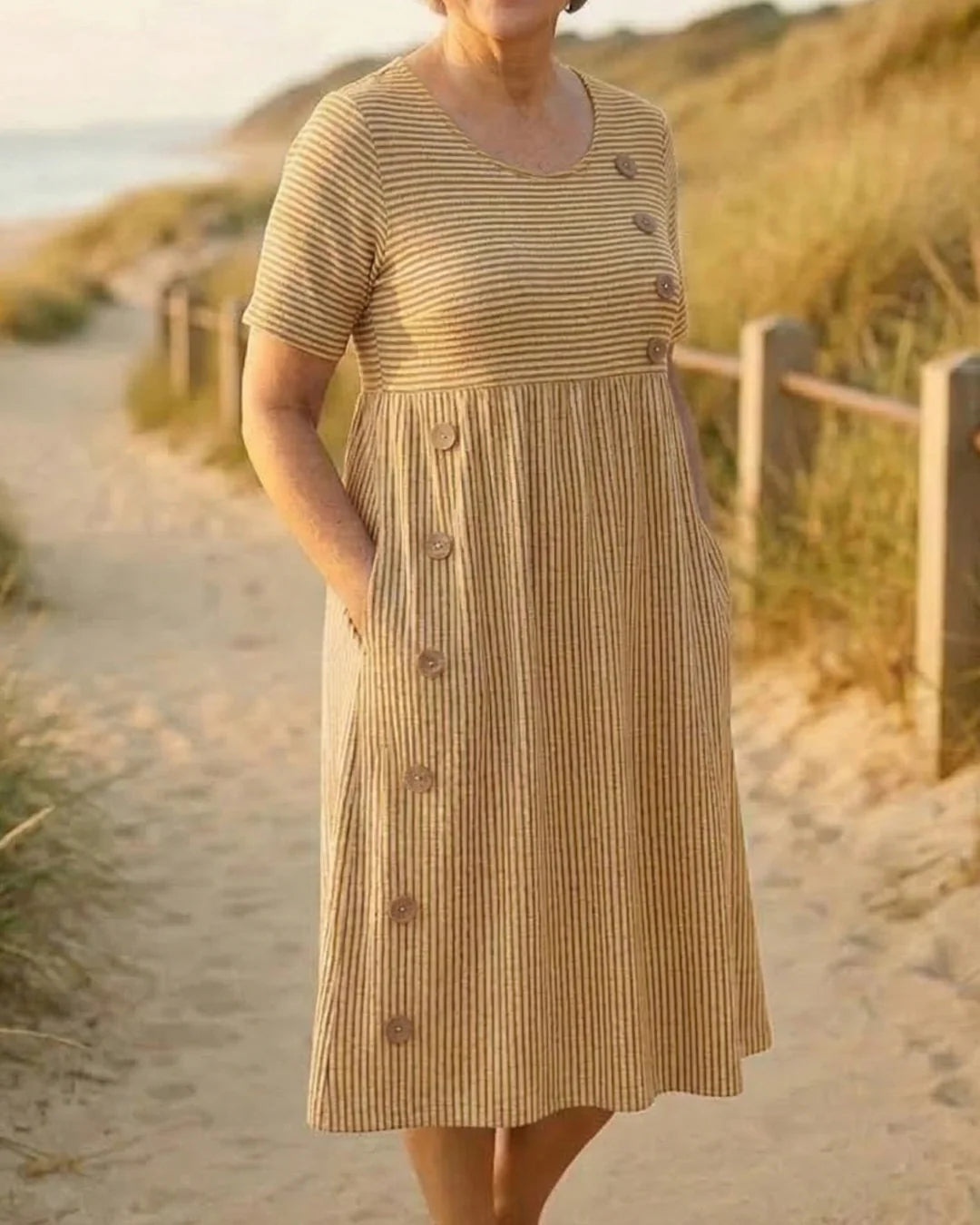 Brenda | Striped Midi Dress – Effortless Comfort, Everyday Confidence