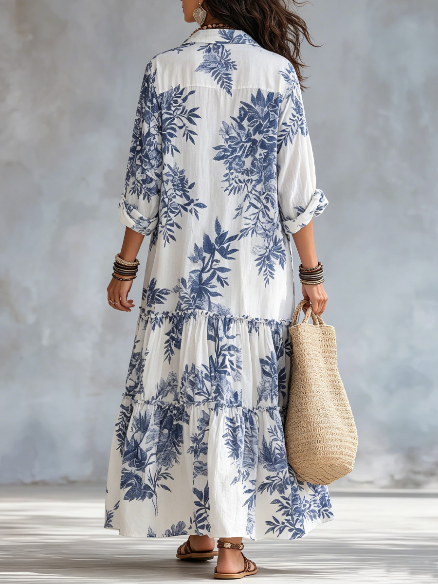 Savannah | Blue Floral Button-Down Maxi Dress