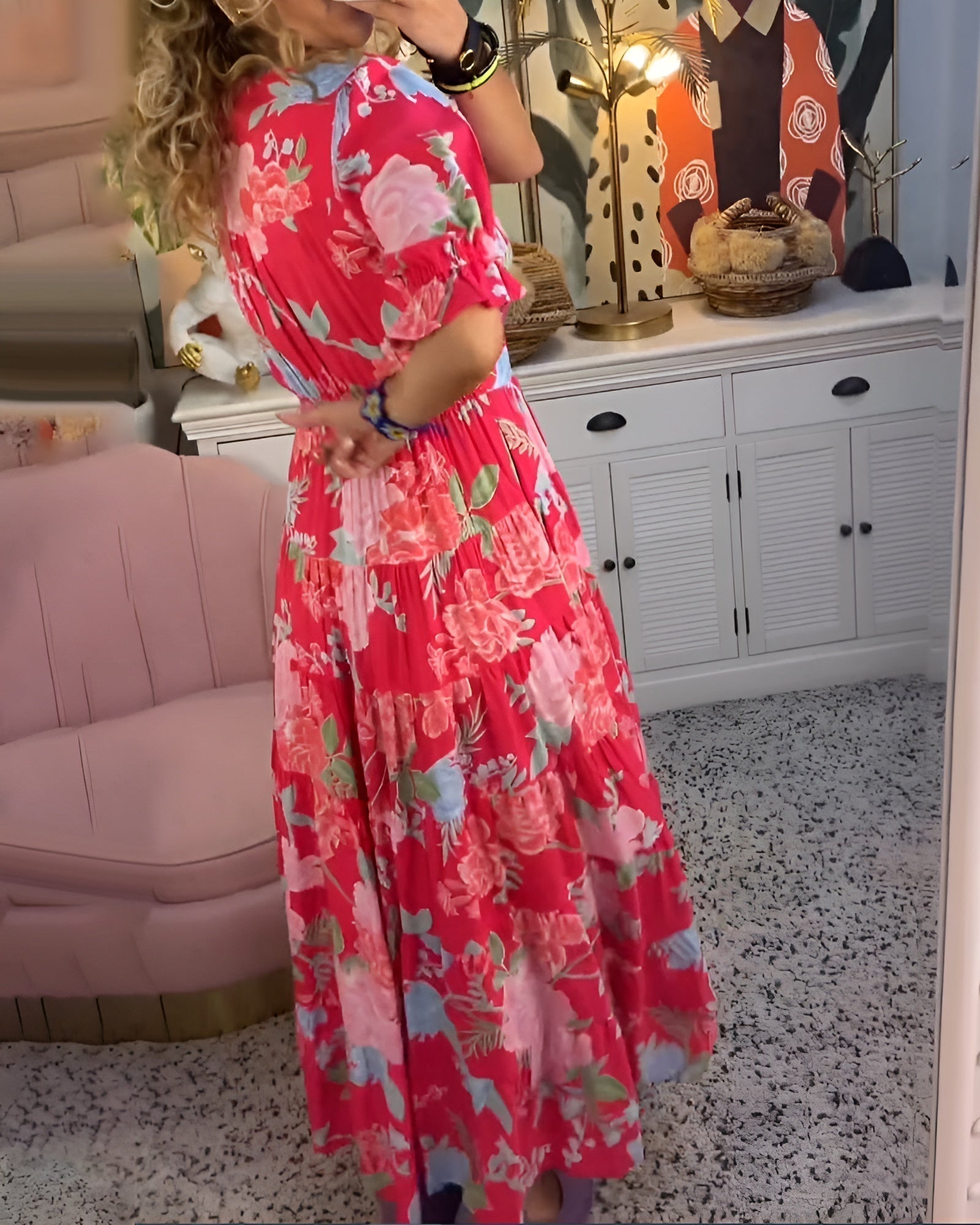 CATERINA | Long Floral Dress with Hidden Pockets and Feminine Cut for the Day
