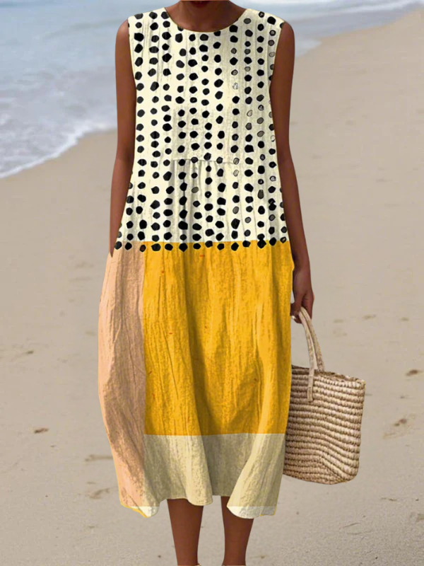Leah™ | Polka Dot Colorblock Midi Dress