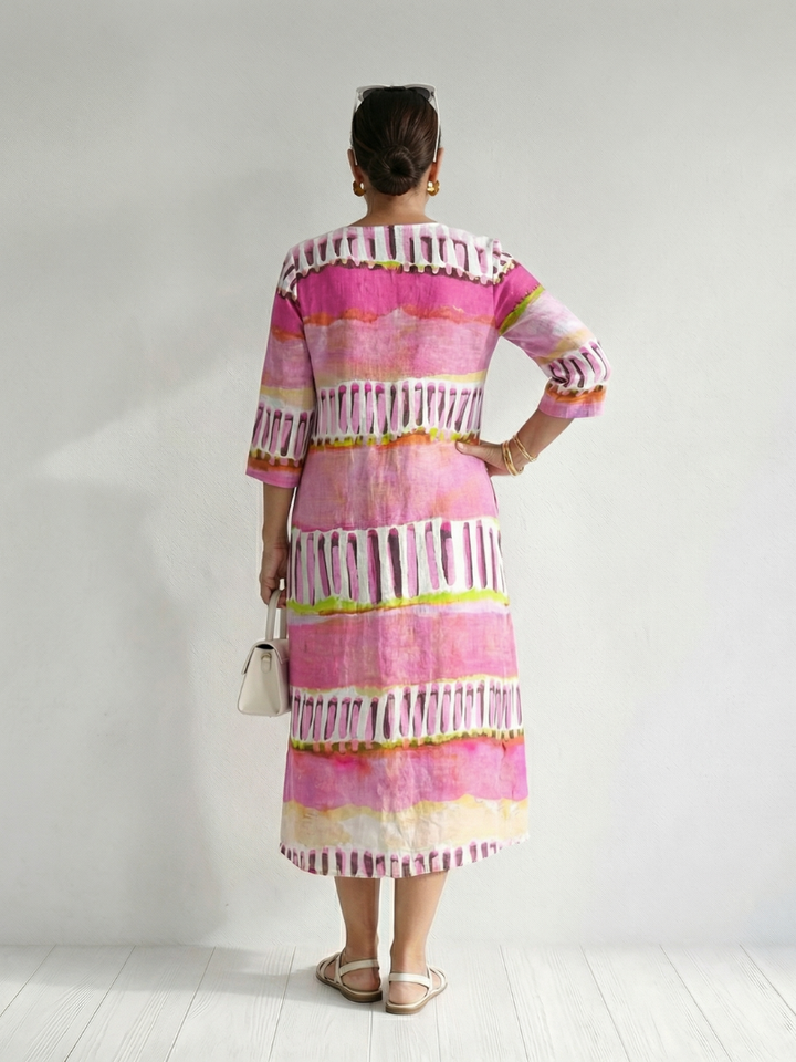 Georgia | Easy Flow Patterned Stripe Midi Dress
