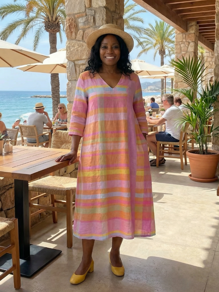 Magaly | Easy Drape Stripe Midi Dress