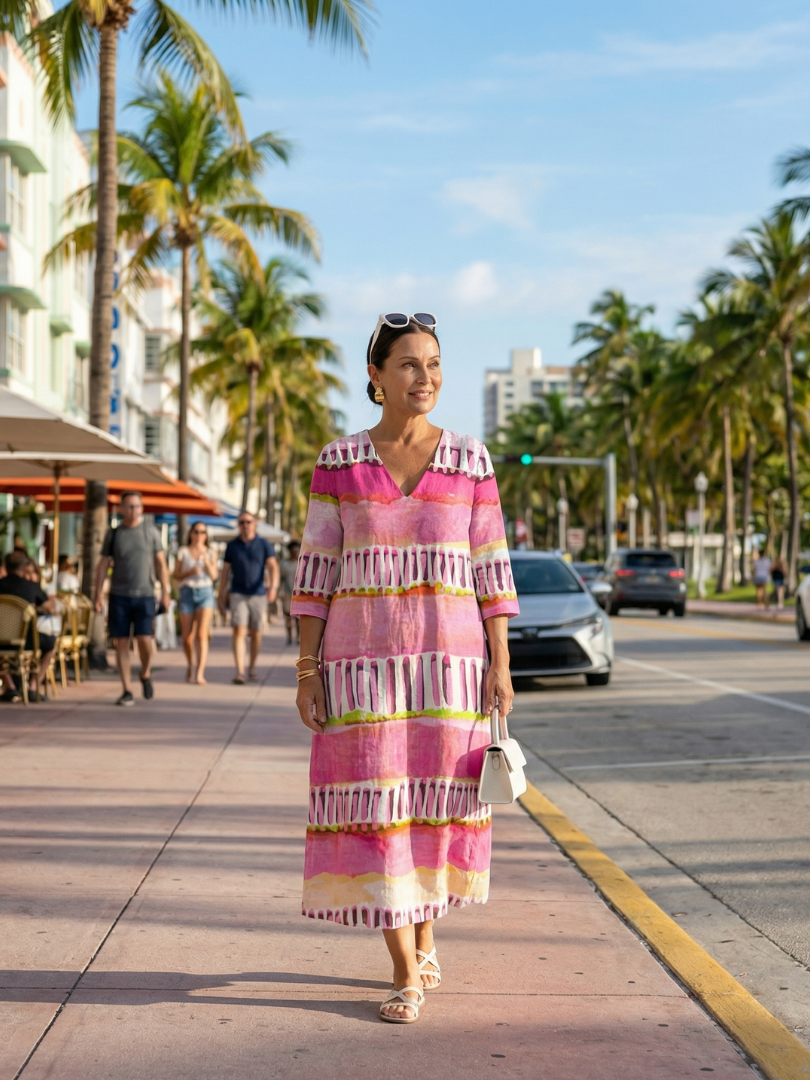 Georgia | Easy Flow Patterned Stripe Midi Dress