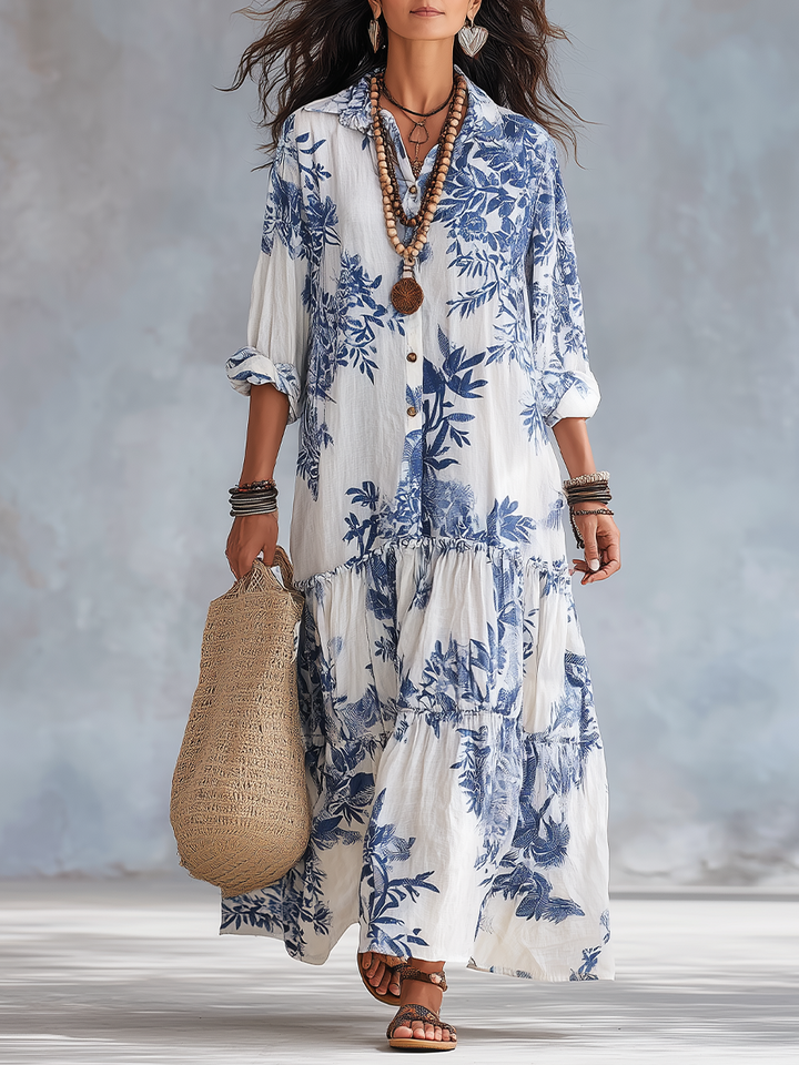 Savannah | Blue Floral Button-Down Maxi Dress