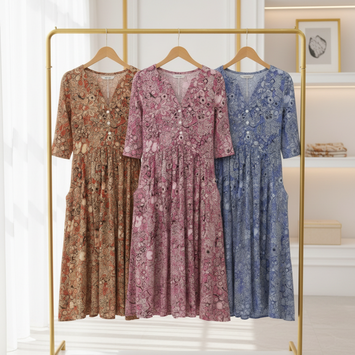 Graceful V-Neck Elegance Midi Dress