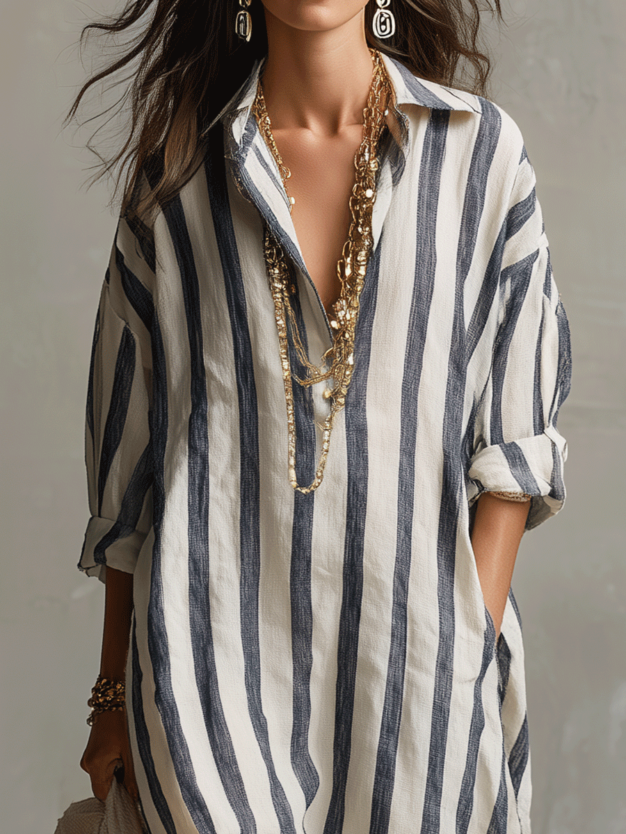 Amber | Striped Boho Shirt Maxi Dress