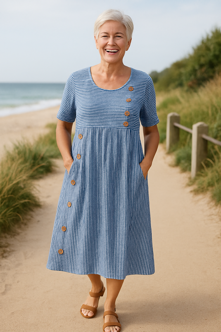 Brenda | Striped Midi Dress – Effortless Comfort, Everyday Confidence