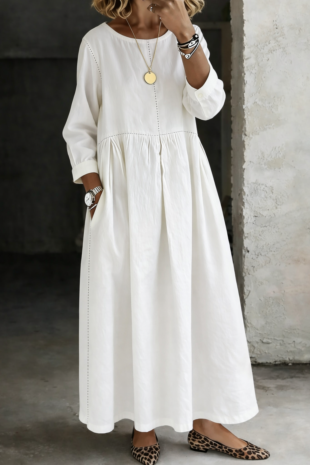Madison | Round Neck Long Sleeve Denim Dress