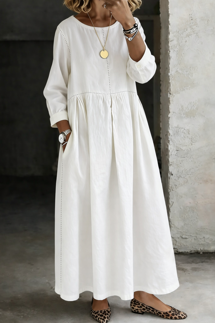 Madison | Round Neck Long Sleeve Denim Dress