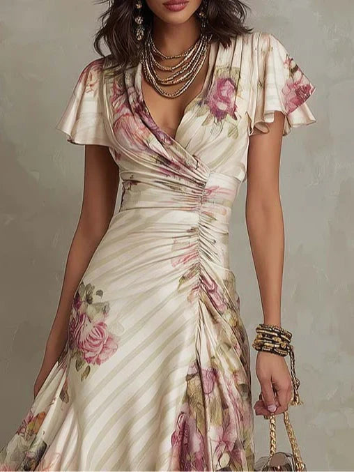 Kayla™ | Elegant Floral Ruched Wrap Midi Dress