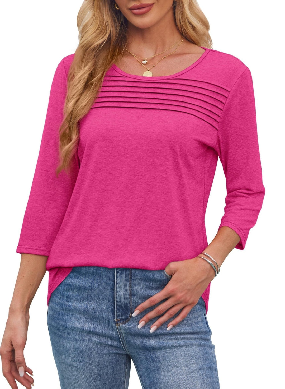 Chrissy | Pleated 3/4 Sleeve Top