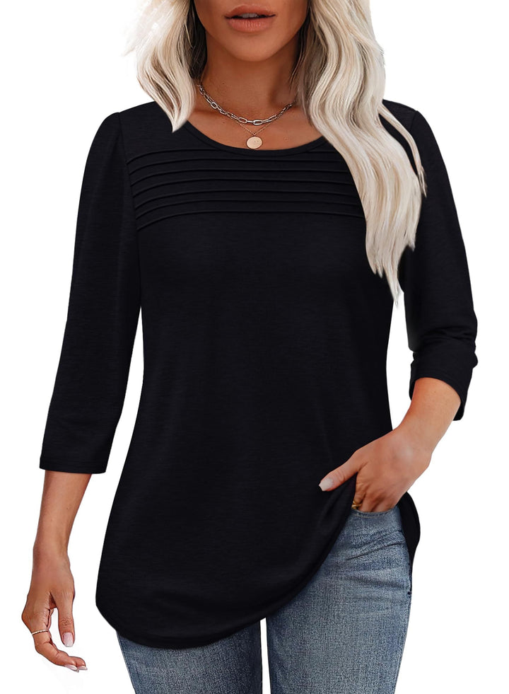 Chrissy | Pleated 3/4 Sleeve Top