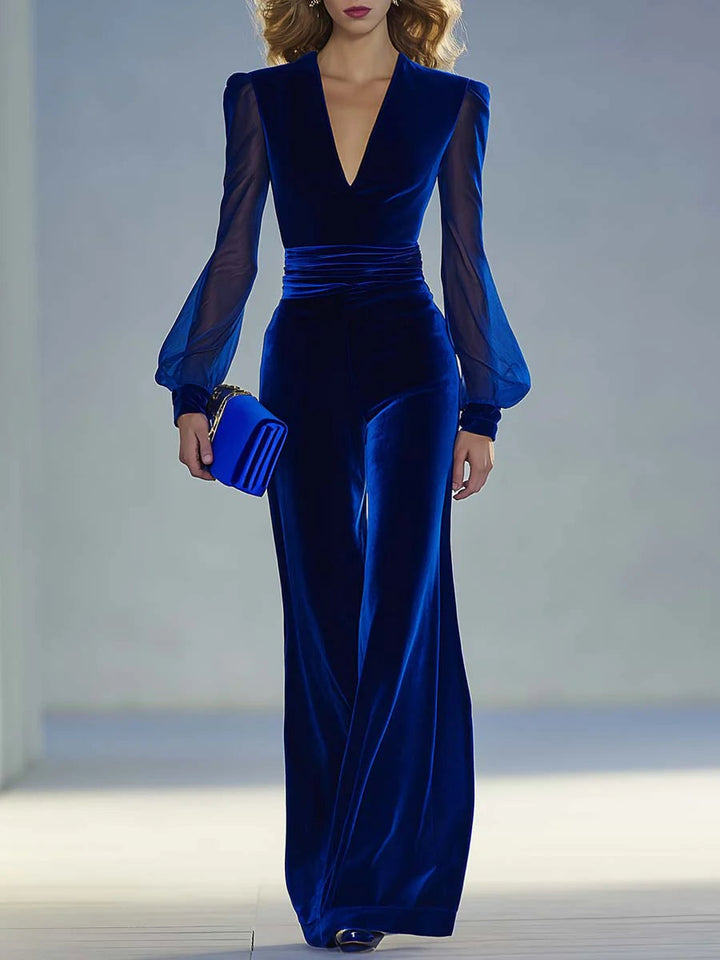 Trisha™ Elegant Suede V-Neck Jumpsuit