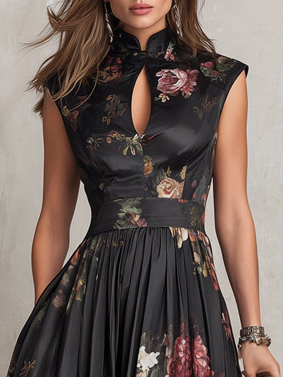 Chloe™ | Floral Pleated Satin Midi Dress