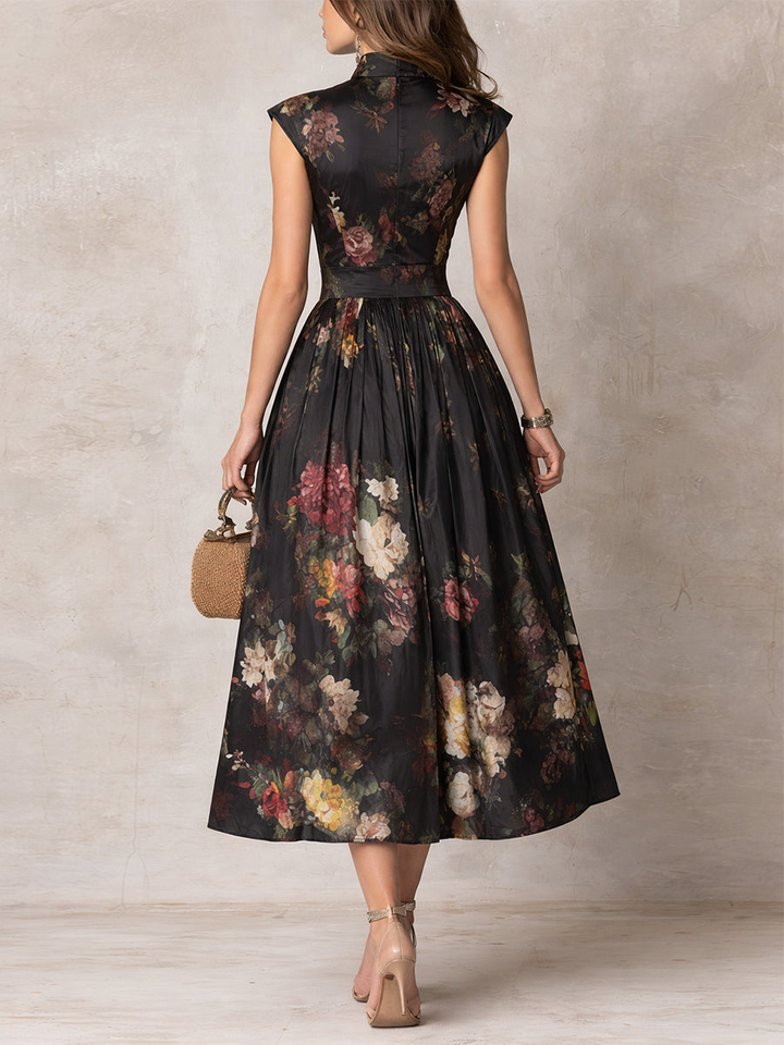 Chloe™ | Floral Pleated Satin Midi Dress