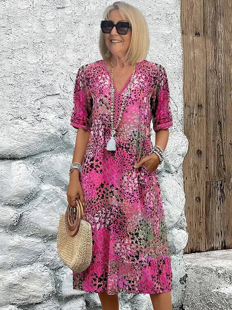 Sofia – Lightweight Midi Dress with V-Neckline