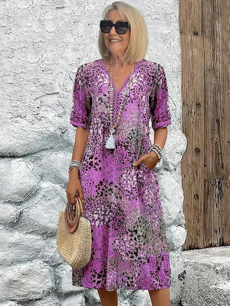 Sofia – Lightweight Midi Dress with V-Neckline