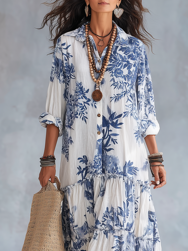 Savannah | Blue Floral Button-Down Maxi Dress