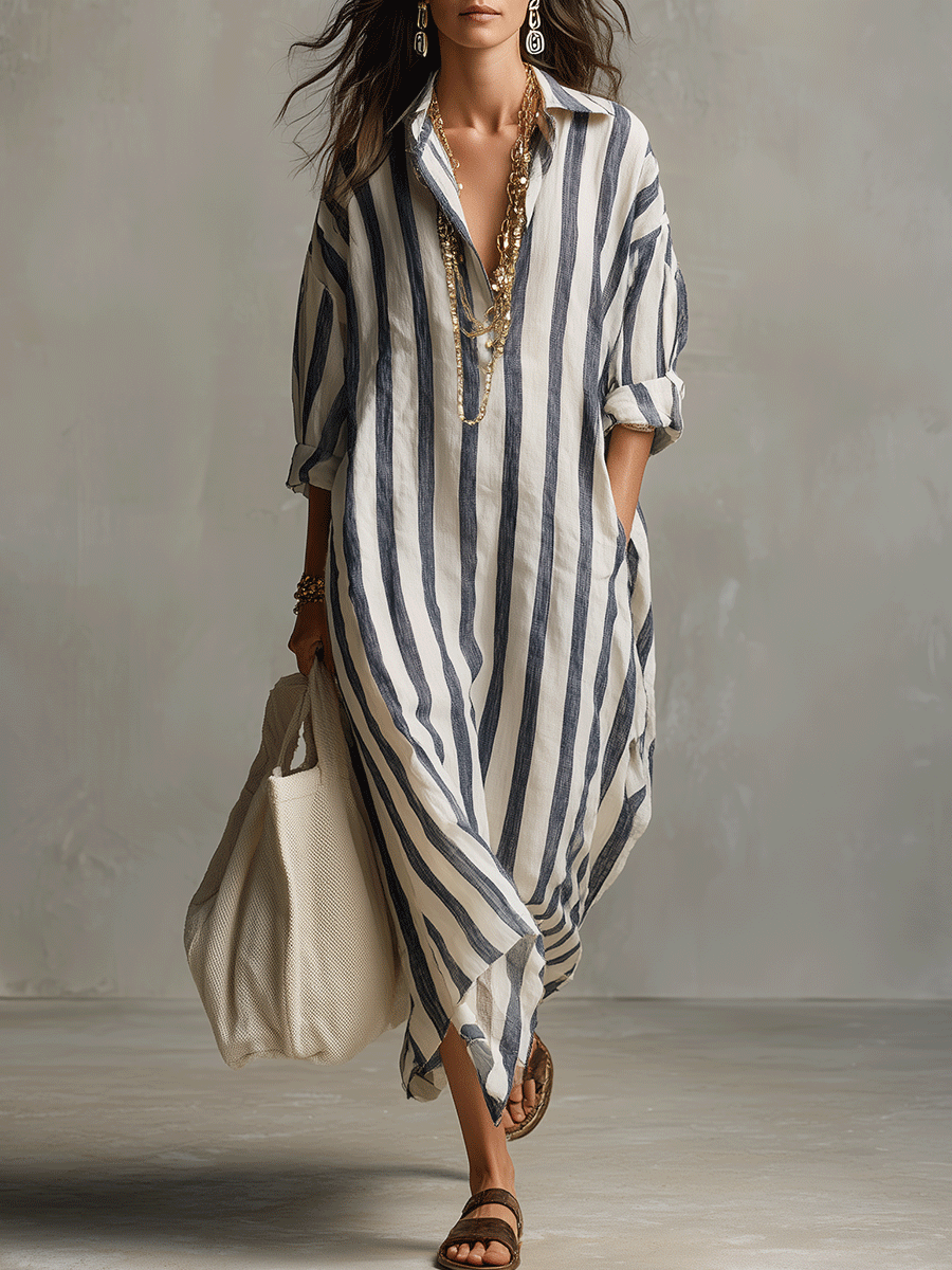 Amber | Striped Boho Shirt Maxi Dress